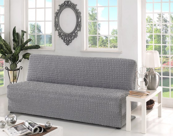 Чехол на диван  без подлокотников универсальный серый B-108
