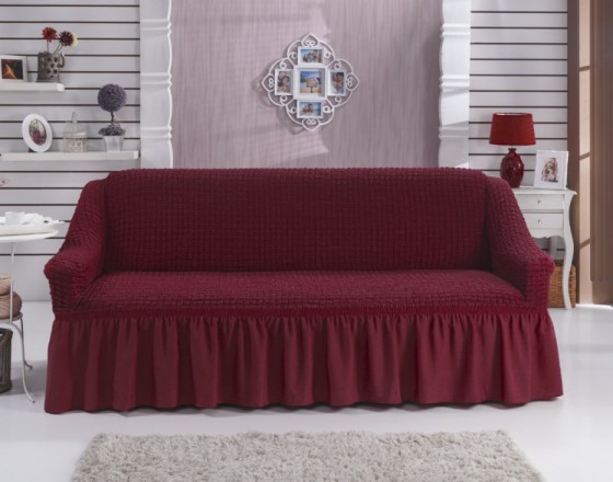 Чехол на двухместный диван на резинке бордовый RT-11