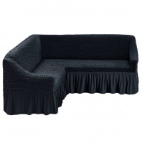 Чехол на угловой диван на резинке темно серый M-26