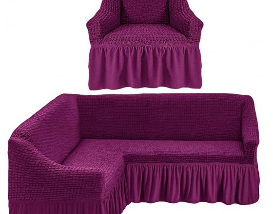 Чехол на угловой диван и одно кресло фиолетовый ML-17