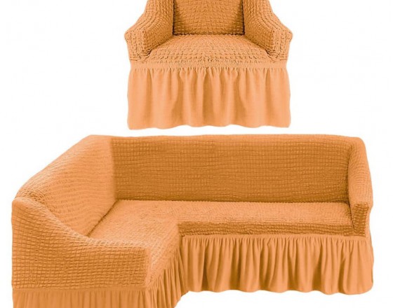 Чехол на угловой диван и одно кресло универсальный персиковый ML-22