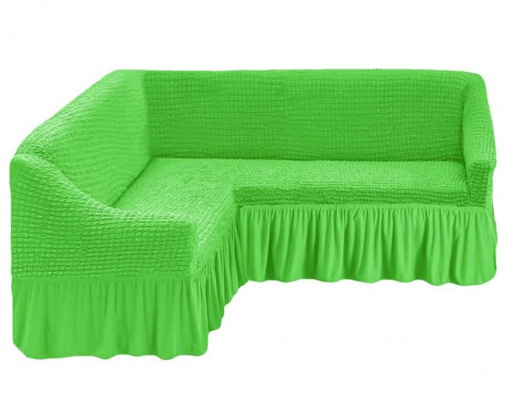 Чехол на угловой диван на резинке салатовый M-25