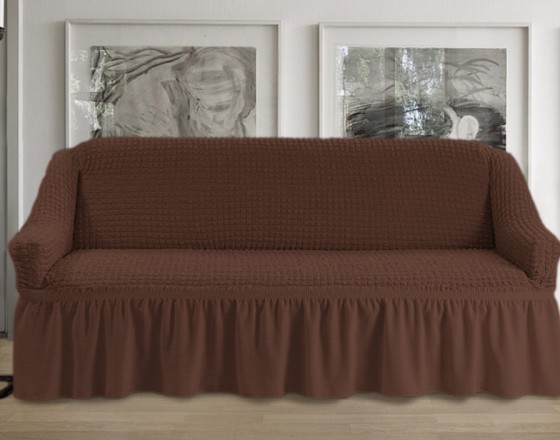 Чехол на четырехместный диван с оборкой коричневый