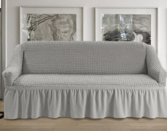 Чехол на четырехместный диван с юбкой серый