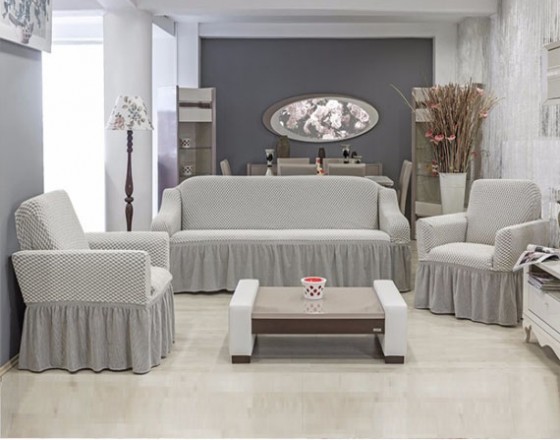 Чехол на диван и 2 кресла Vip Altinkoza серый/кремовый S-15