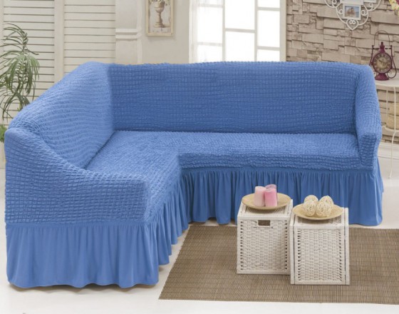 Чехол на угловой диван с баром голубой M-18