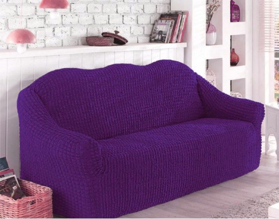 Чехол на диван трехместный без оборки фиолетовый O-101