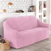 Чехол на диван трехместный без оборки розовый O-102