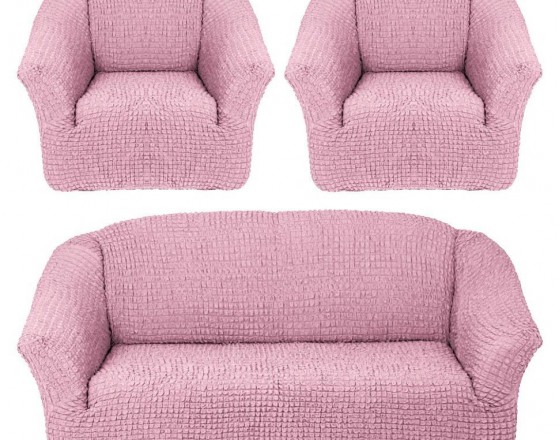 Чехол на диван и 2 кресла без оборки розовый MC-10