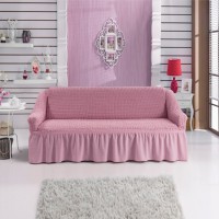 Чехол на трехместный диван с юбкой розовый W-14