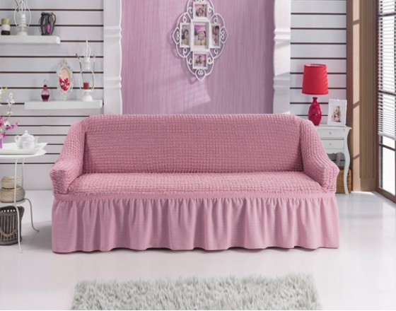 Чехол на двухместный диван на резинке розовый RT-16