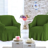 Чехлы на кресла на резинке с оборкой комплект 2 шт. Зеленый
