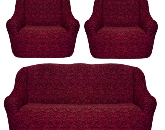 Чехол для мебели на диван и 2 кресла жаккард бордовый S-20