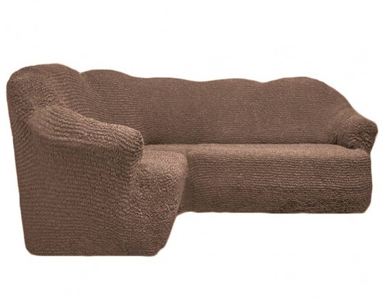 Чехол на угловой диван без оборки кофейный FT-5056