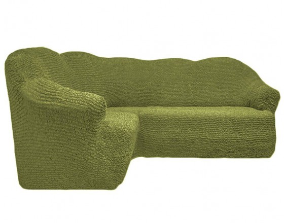 Чехол на угловой диван без оборки оливковый FT-5065
