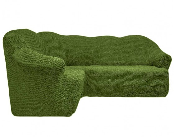 Чехол на угловой диван без оборки зеленый FT-5054