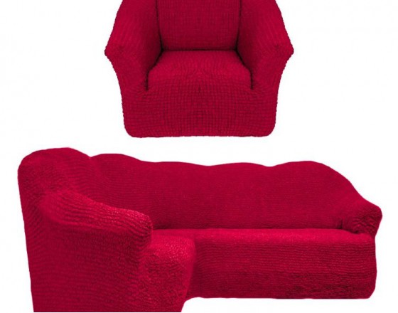 Чехол на угловой диван и кресло без оборки бордовый T-006