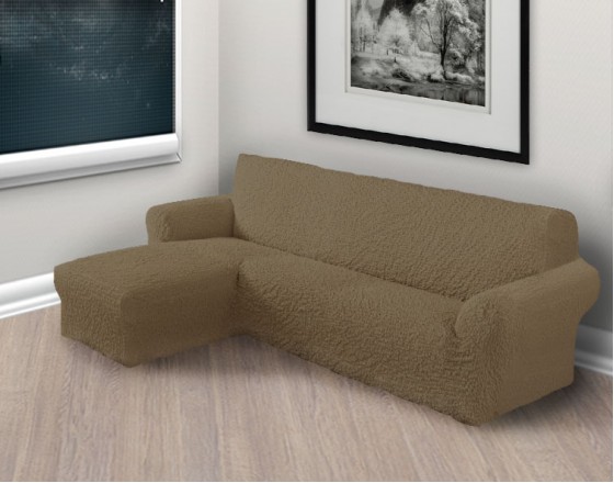 Чехол на угловой диван с левым выступом кофе L-002