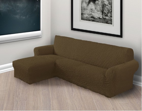 Чехол на угловой диван с левым выступом коричневый L-001