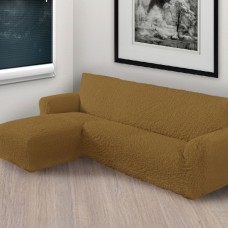 Чехол на угловой диван с левым выступом рыже коричневый L-003