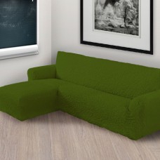 Чехол на угловой диван с левым выступом зеленый L-006