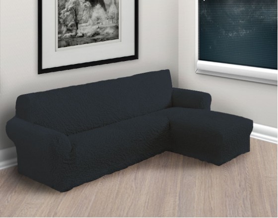 Чехол на угловой диван с правым выступом темно серый P-004