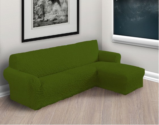 Чехол на угловой диван с правым выступом зеленый P-006