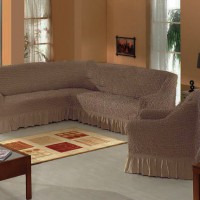 Чехол на угловой диван и 1 кресло кофейный ML-10