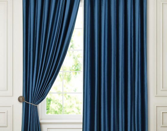Комплект штор в гостиную блэкаут на ленте ткань Бархат, Синий